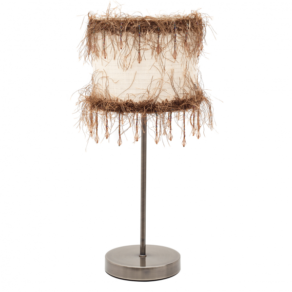 Lámpara sobremesa vintage de hilos beige Abrila, diseño textil y metal de 42.5x17x17 cm para decoración interior doméstica, modelo 117571015 con estilo ai2.