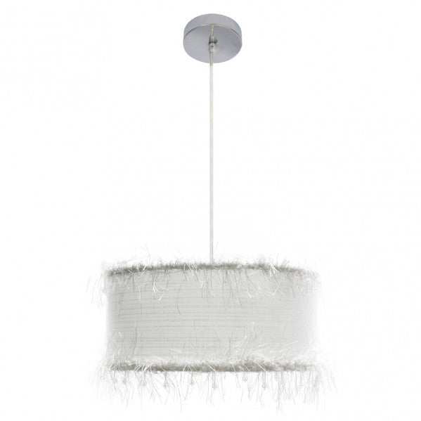 Colgante de hilos Abrila 1xE27 en blanco, 40 cm de diámetro, diseño vintage con metal y textil para iluminación interior doméstica y decoración AI2.