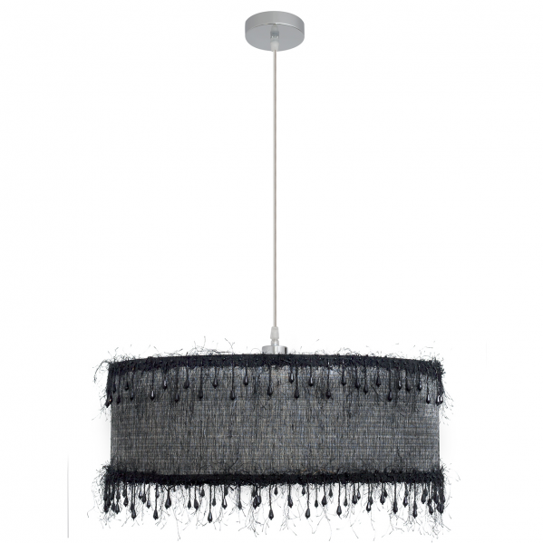 Colgante Hilos Negro 50x50 cm de Abrila, lámpara colgante vintage de metal negro y textil con bombilla E27, iluminación interior doméstica y decoración estilo retro AI2, modelo 117595009