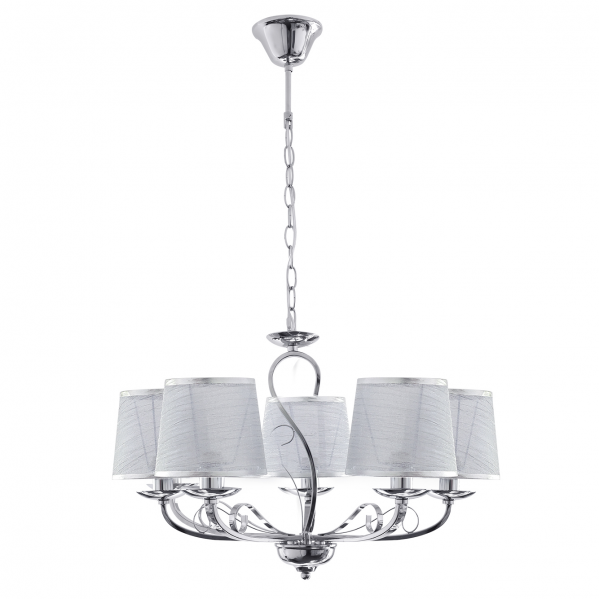 Lámpara de techo Sumba 5xE14 en cromo brillante de Abrila (117955020), diseño clásico de metal textil para iluminación general difusa en interiores, ideal para decoración elegante