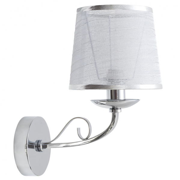 Aplique de pared Sumba 1xE14 en acabado cromo de Abrila (modelo 117961020), diseño clásico de iluminación interior con luz difusa, fabricado en metal y textil para decoración moderna de paredes.