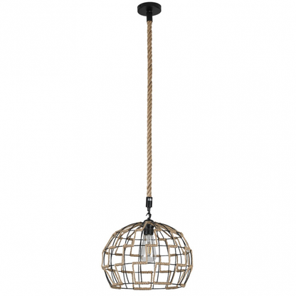 Colgante de yute Abrila con 1xE27 y cuerda regulable, diseño rústico vintage de 35x35 cm, ideal para decoración doméstica en interiores con estilo negro natural