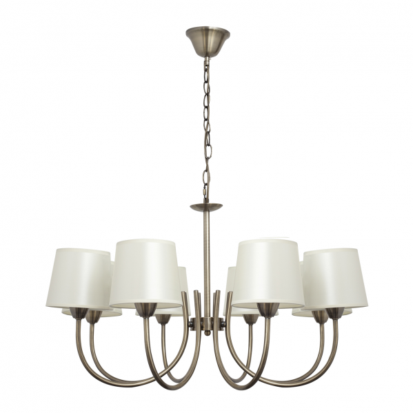 Lámpara clásica de techo Guadalajara de Abrila, modelo 121558014, en cuero beis con 8 casquillos E14, diseño vintage en metal y textil para iluminación interior y decoración elegante.