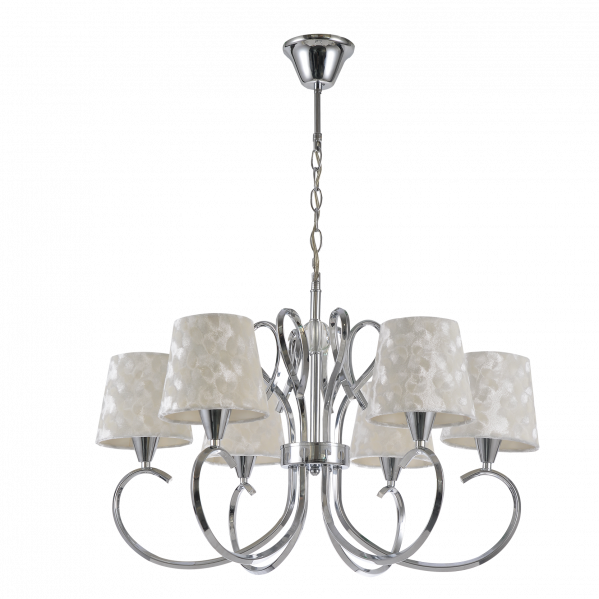 Lámpara Cancún clásica de cromo blanco con 6 casquillos E14, diseño Abrila 121756020 para decoración interior doméstica en metal, textil y cristal