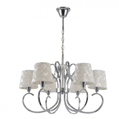 Lámpara Cancún clásica de cromo blanco con 6 casquillos E14, diseño Abrila 121756020 para decoración interior doméstica en metal, textil y cristal