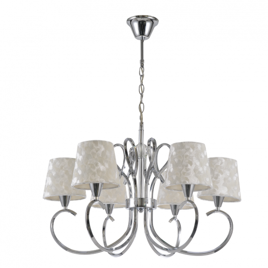 Lámpara Cancún clásica de cromo blanco con 6 casquillos E14, diseño Abrila 121756020 para decoración interior doméstica en metal, textil y cristal
