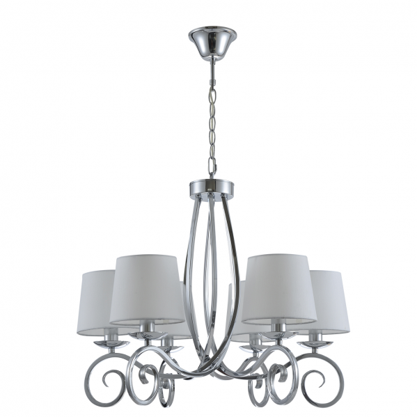 Lámpara de techo Veracruz 6xe14 en acabado cromo con pantalla blanca textil de Abrila, modelo 121956020, para iluminación difusa en decoración clásica de interiores