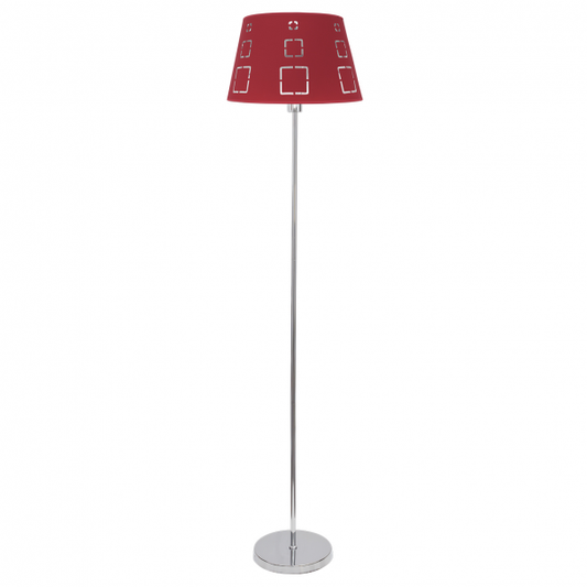 Lámpara de pie Celaya 1xE27 en color rojo de Abrila, diseño geométrico moderno en metal y textil para iluminación general en interiores y salón contemporáneo, modelo 122141007