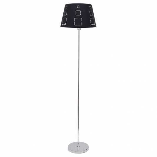 Lámpara de pie Celaya negra de Abrila, modelo 122141009 con 1xE27, diseño moderno en metal y textil para iluminación difusa en interiores y salón, ideal para decoración contemporánea.
