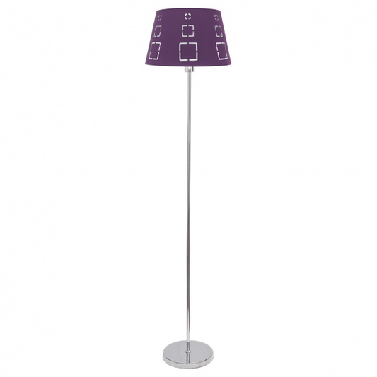 Lámpara de pie Celaya en color berenjena de Abrila, diseño geométrico moderno con estructura de metal textil, iluminación difusa para salón interior, modelo 1xE27, pie elegante para decoración contemporánea.