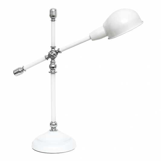 Flexo Luján Blanco/Cromo de Fabrilamp, modelo 122671001, lámpara de escritorio vintage en acabado blanco y cromo para iluminación doméstica.