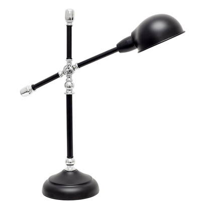 Flexo Luján Negro/Cromo de Fabrilamp (122671009) – lámpara de escritorio de metal negro y cromo, estilo vintage, iluminación con bombilla.