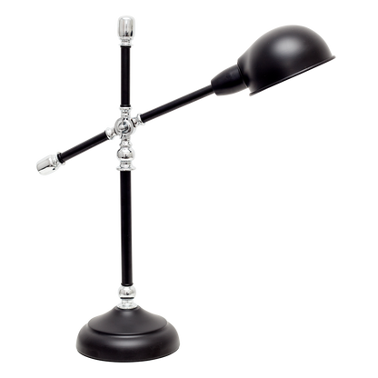 Flexo Luján Negro/Cromo de Fabrilamp para escritorio; lámpara de metal negro con acabado cromo, iluminación vintage de oficina