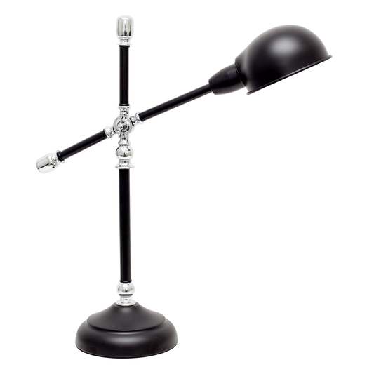 Flexo Luján Negro/Cromo de Fabrilamp para escritorio; lámpara de metal negro con acabado cromo, iluminación vintage de oficina