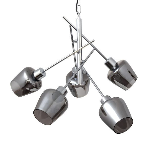 Lámpara Soline moderna de cromo con 5 bombillas E27, diseño circular de 58x58 cm en metal y cristal de Abrila, iluminación regulable y luz difusa para decoración interior doméstica, modelo 123750520.