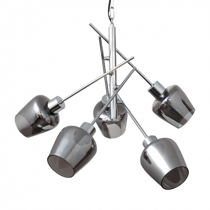 Lámpara Soline moderna de cromo con 5 bombillas E27, diseño circular de 58x58 cm en metal y cristal de Abrila, iluminación regulable y luz difusa para decoración interior doméstica, modelo 123750520.