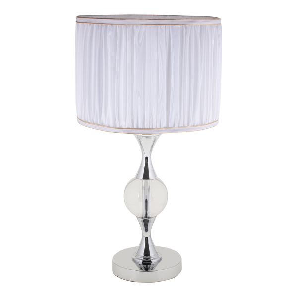 Lámpara de sobremesa Amarante en acabado cromo de Abrila, modelo 123970120 con dimensiones 57x30 cm, diseño elegante de metal, textil y cristal para decoración de interiores, bombilla E27 y luz difusa AI2.