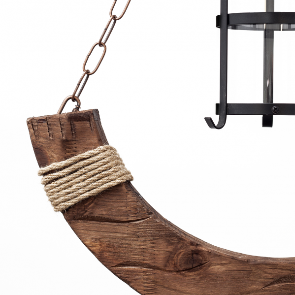 Lámpara colgante rústica Cortijo Marrón de Abrila, diseño en madera, metal y cristal para decoración de interiores estilo rústico, ideal para salón, modelo 124491002.