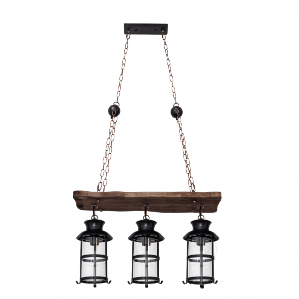 Lámpara colgante rústica Cortijo 3xe27 en marrón de Abrila, ideal para iluminación rústica en estilo casa de campo y decoración interior con casquillos E27.