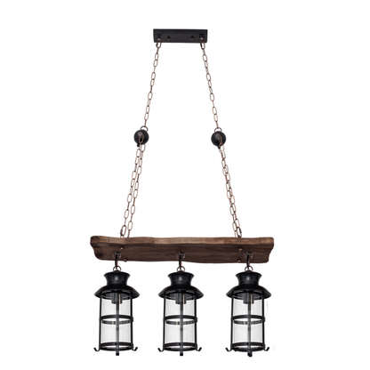 Lámpara colgante rústica Cortijo 3xe27 en marrón de Abrila, ideal para iluminación rústica en estilo casa de campo y decoración interior con casquillos E27.