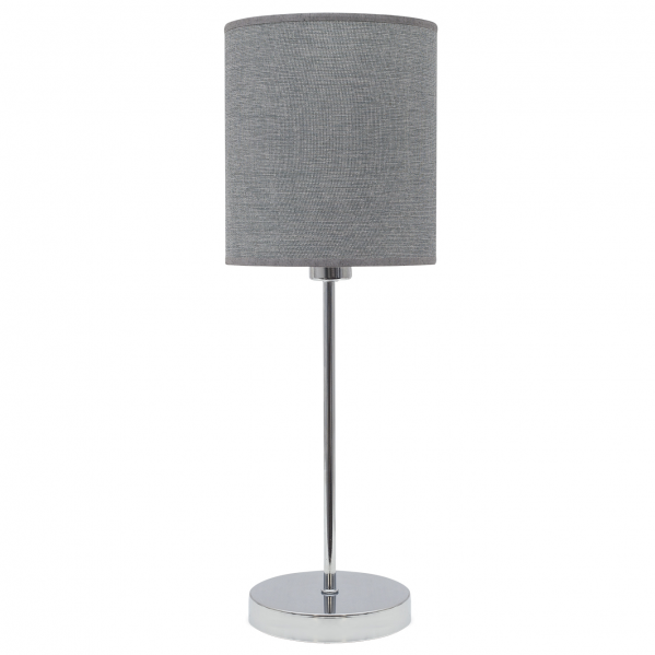 Lámpara sobremesa Serie Axel en acabado plata de Abrila (modelo 124971010), diseño moderno con base de metal texturizado y pantalla de textil para iluminación difusa, ideal para decoración interior y ambientes contemporáneos.