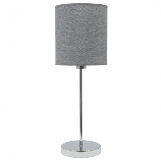 Lámpara sobremesa Serie Axel en acabado plata de Abrila (modelo 124971010), diseño moderno con base de metal texturizado y pantalla de textil para iluminación difusa, ideal para decoración interior y ambientes contemporáneos.