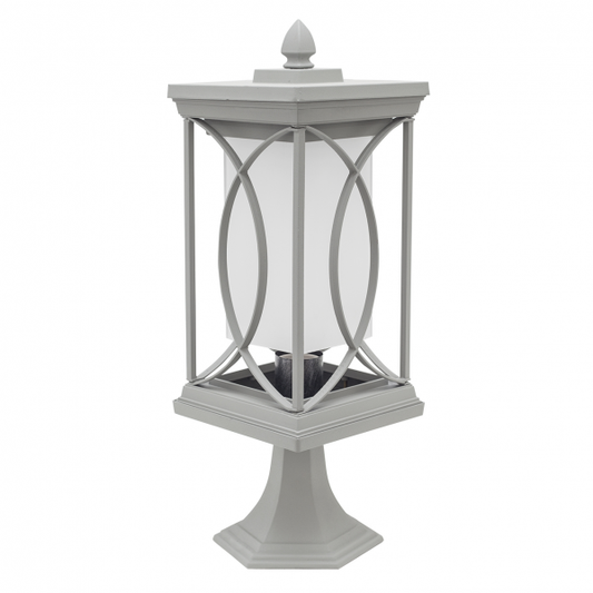 Sobremuro Exterior Garden Plata de Fabrilamp (125271110): luminaria de exterior en metal con acabado plata, compatible con bombilla E27, ideal para jardín y terraza.