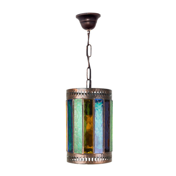 Handmade Casablanca pendant light in brown and vibrant colors, featuring Moroccan-inspired crystal and metal design for rustic interior decoration. Abrila AI2 artisanal hanging lamp, model 125791002.