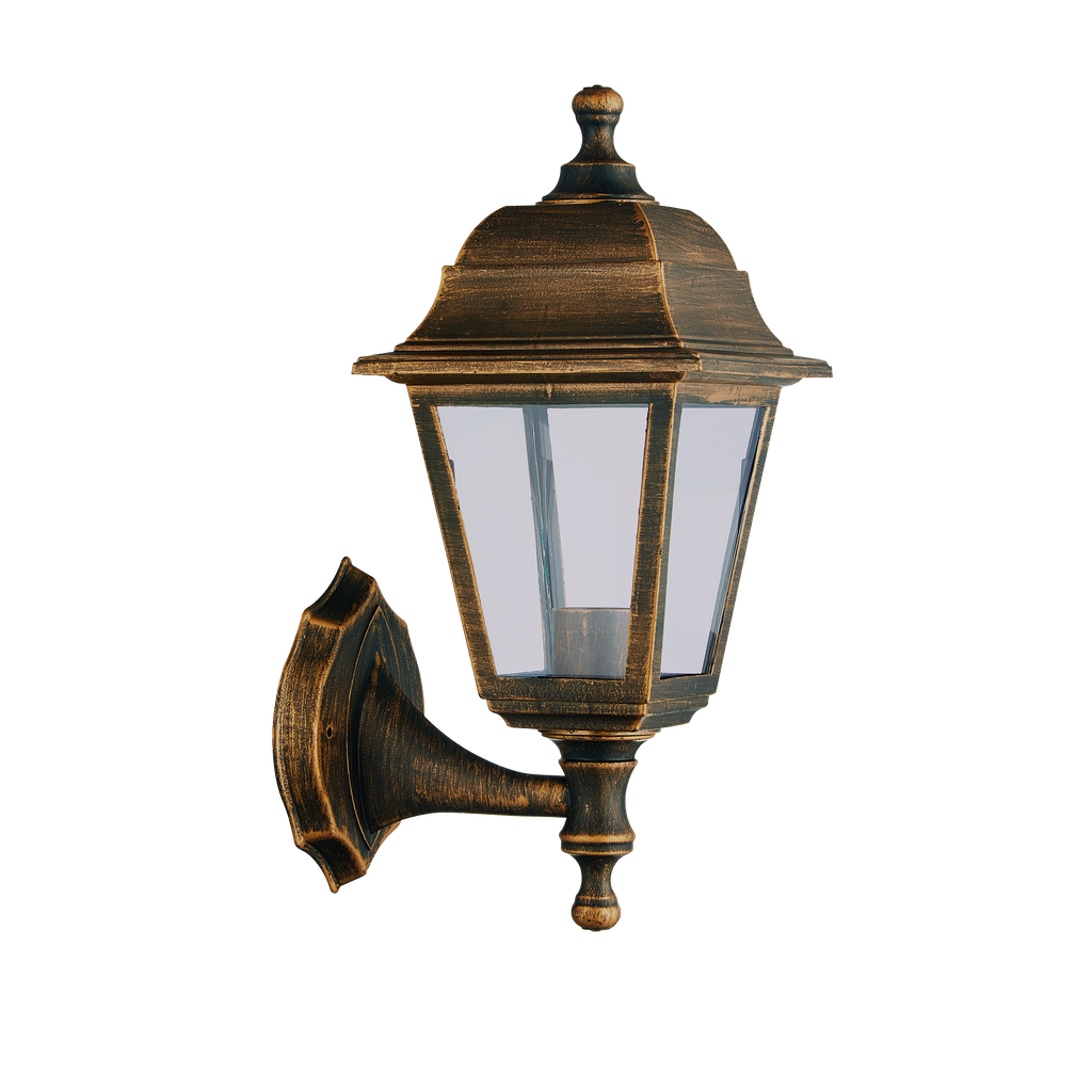 Aplique exterior Fabrilamp en acabado Oro viejo con color Albahaca, iluminación de jardín IP44, carcasa de policarbonato