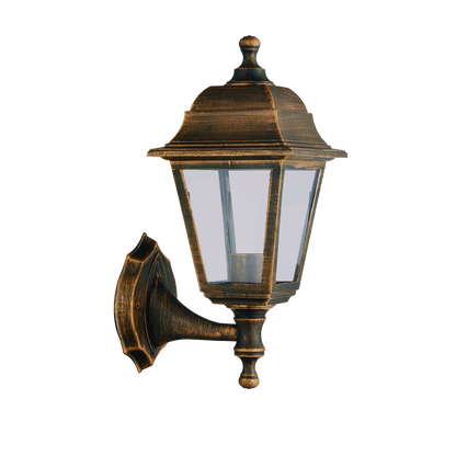 Aplique exterior Fabrilamp en acabado Oro viejo con color Albahaca, iluminación de jardín IP44, carcasa de policarbonato