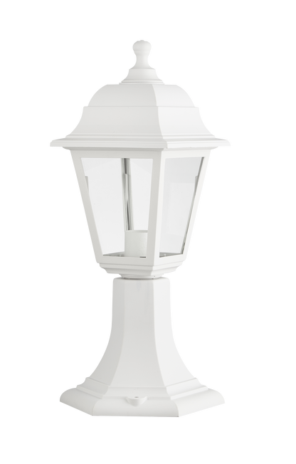 Aplique sobremuro exterior Albahaca Blanco de Fabrilamp, modelo 125871001, iluminación exterior para jardín y terraza en policarbonato, acabado blanco, estilo clásico, uso doméstico.