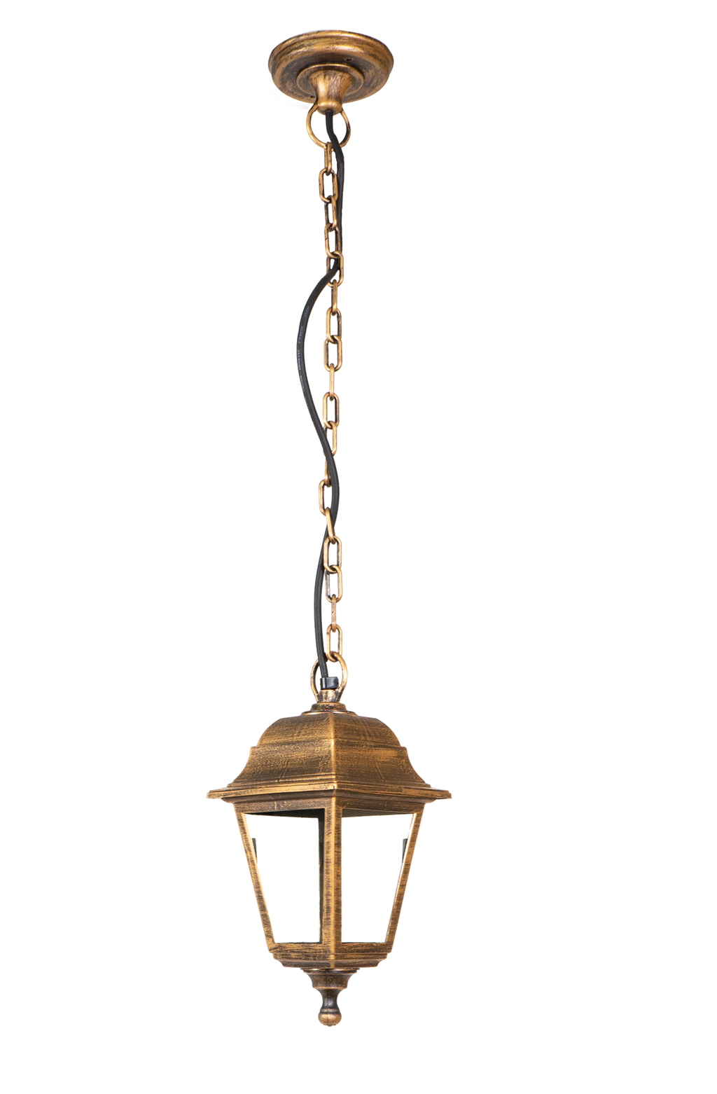 Colgante Exterior Albahaca Oro Viejo de Fabrilamp (125891016) – colgante clásico de iluminación exterior para jardín y terraza, color oro viejo.