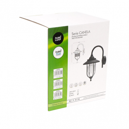 Aplique exterior Canela Negro IP44 de Fabrilamp, luminaria clásica de policarbonato para jardín y terraza