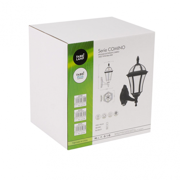 Aplique exterior Comino Oro Viejo de Fabrilamp (126161016) – luminaria clásica de policarbonato para jardín y terraza, iluminación exterior.