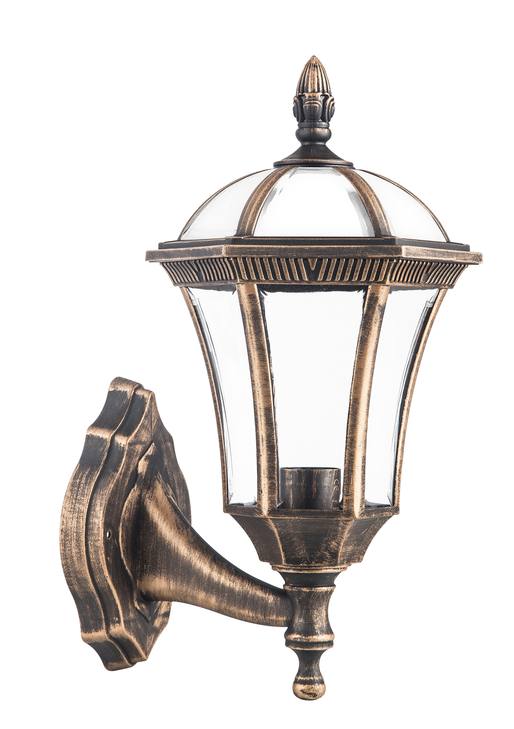 Aplique exterior de pared estilo clásico en color comino y oro viejo, Fabrilamp 126161016, iluminación para jardín o terraza.