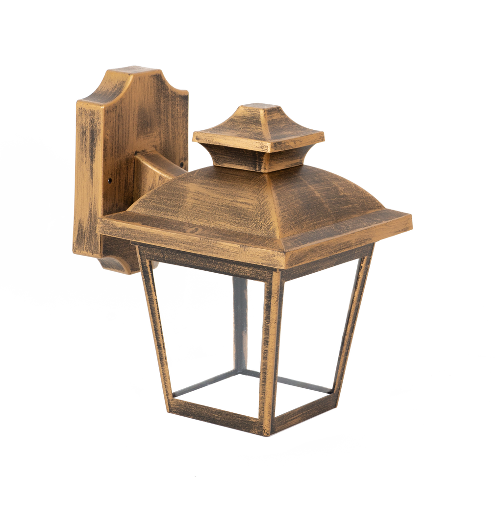 Aplique exterior MACA Oro Viejo de Fabrilamp, modelo 126361016, luminaria clásica para jardín en policarbonato, IP44, iluminación exterior doméstica.