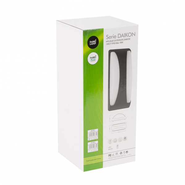 Aplique exterior Daikon negro IP65 de Fabrilamp, luminaria de policarbonato para jardín y terraza, iluminación exterior moderna, modelo 126661009.