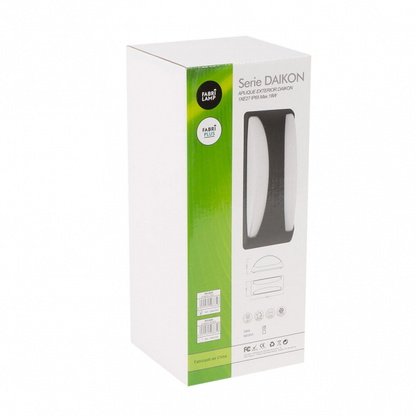 Aplique exterior Daikon negro IP65 de Fabrilamp, luminaria de policarbonato para jardín y terraza, iluminación exterior moderna, modelo 126661009.