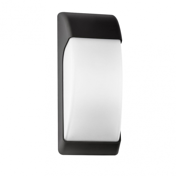 Aplique exterior Espelta negro IP65 (126861009) de Fabrilamp/Abrila para jardín y terraza; iluminación exterior en policarbonato, diseño moderno.