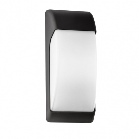 Aplique exterior Espelta negro IP65 (126861009) de Fabrilamp/Abrila para jardín y terraza; iluminación exterior en policarbonato, diseño moderno.