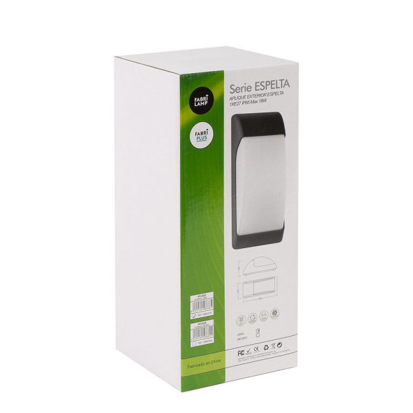 Aplique exterior Espelta negro IP65 de Fabrilamp/Abrila, modelo 126861009; iluminación exterior moderna para jardín y terraza en policarbonato