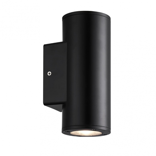 Aplique exterior Yopol negro cilindro de Fabrilamp, iluminación exterior IP54, policarbonato, diseño moderno, modelo 127261109