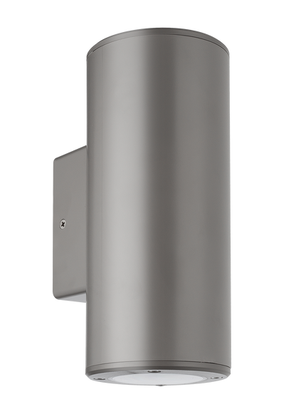 Aplique exterior Yopol gris cilindro IP54 de Fabrilamp, iluminación moderna en policarbonato para jardín y terraza.