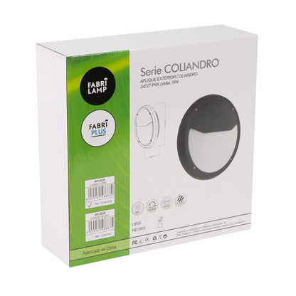 Aplique exterior Coliandro negro de Fabrilamp - iluminación exterior IP65 en policarbonato, diseño moderno para jardín.