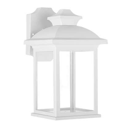 Aplique exterior Alcandia blanco IP44 de Fabrilamp, luminaria de policarbonato para jardín y terraza, iluminación exterior de estilo clásico