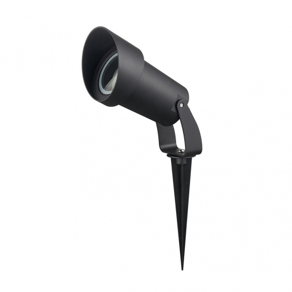 Pincho exterior negro con clavos GU10 de Fabrilamp, IP65, para iluminación exterior en jardín y suelo; fabricado en policarbonato, modelo 127671109.