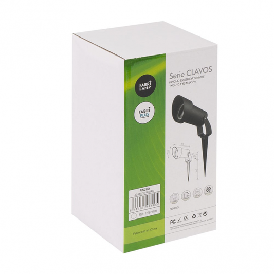 Pincho exterior negro con clavos GU10 de Fabrilamp, IP65, iluminación exterior para jardín y suelo exterior, fabricado en policarbonato – modelo 127671109