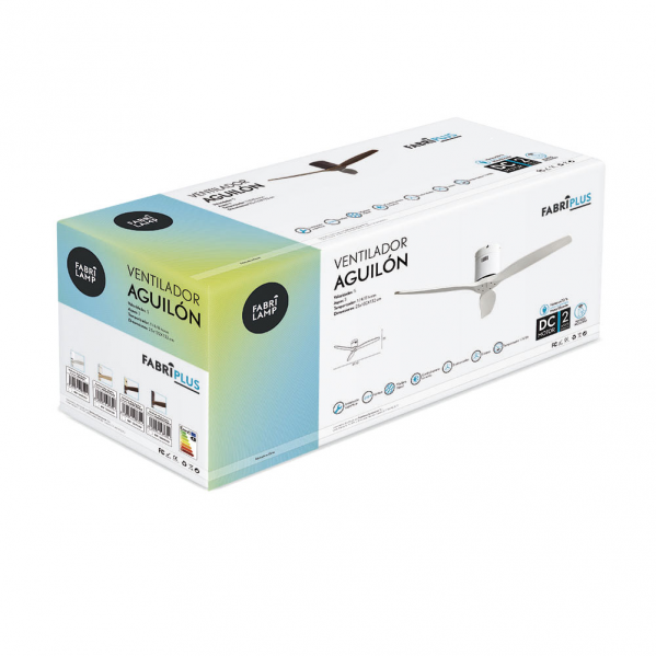 Ventilador de techo Aguilon blanco de 132 cm con 6 velocidades, aspas de madera, motor DC de bajo consumo, mando a distancia y temporizador, modelo Abrila 128290301 para ventilación doméstica interior
