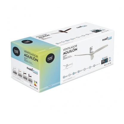 Ventilador de techo Aguilon blanco de 132 cm con 6 velocidades, aspas de madera, motor DC de bajo consumo, mando a distancia y temporizador, modelo Abrila 128290301 para ventilación doméstica interior