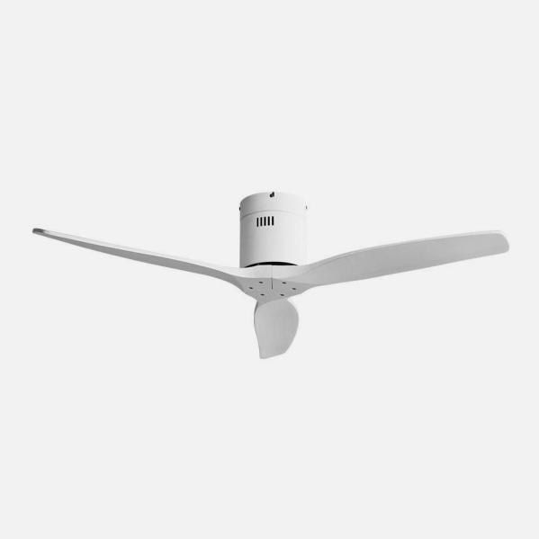 Ventilador de techo Aguilon blanco de Abrila, modelo 128290301 con 132 cm de diámetro, 6 velocidades, aspas de madera, motor DC de bajo consumo, mando a distancia, temporizador y ventilación doméstica interior AI2.